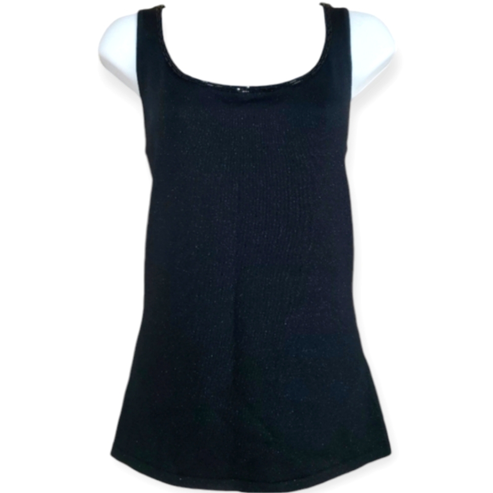 NWT Dana Buchman black beaded V & scoop neck reversible blouse Womens Medium